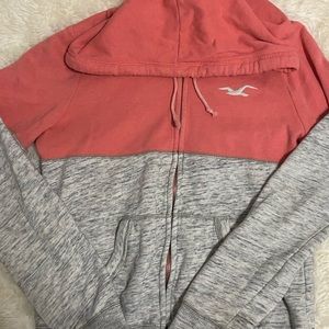 Womens zip up light grey and peachy with embroidery on sleeve